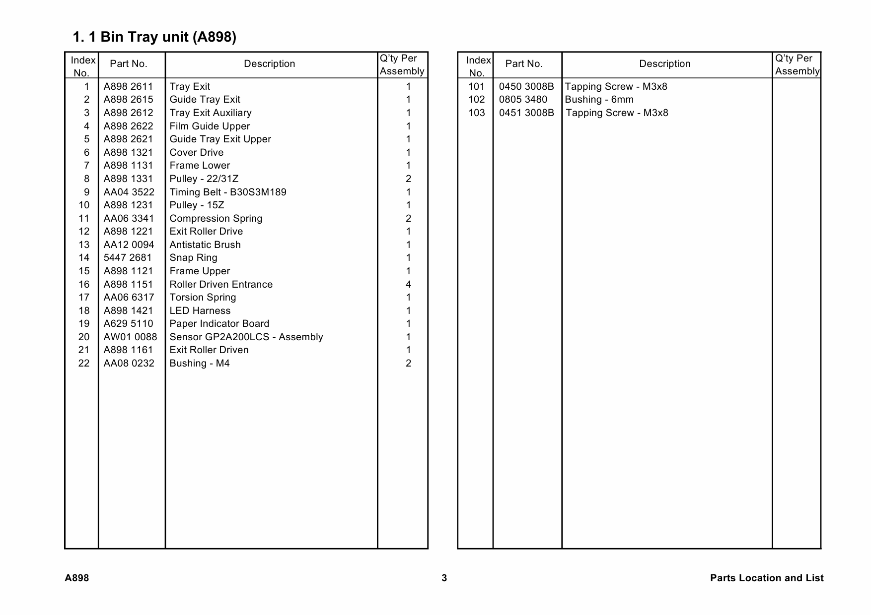 RICOH Options A898 1-BIN-TRAY-UNIT Parts Catalog PDF download-4